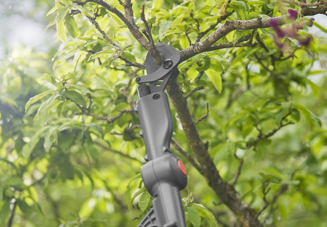 GARDENA 18V Telecopic Pruning Loppers pruning a branch.