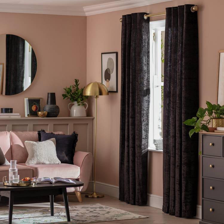 Argos Home Crushed Velvet Fully Lined Eyelet Curtains -Black 0