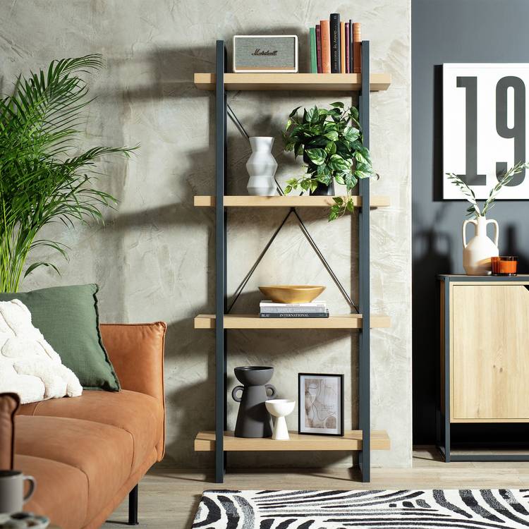 Habitat Loft Living Tall Steel Bookcase - Oak 0