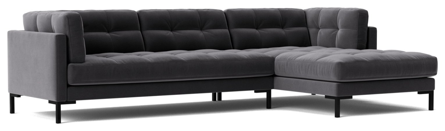 Swoon Landau Velvet Right Hand Corner Sofa - Granite Grey