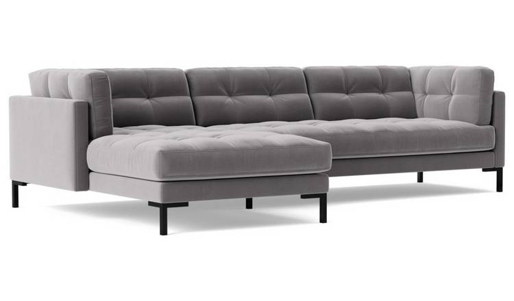 Swoon Landau Velvet Left Hand Corner Sofa - Silver Grey
