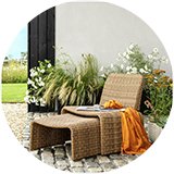 Chairs and sun loungers.