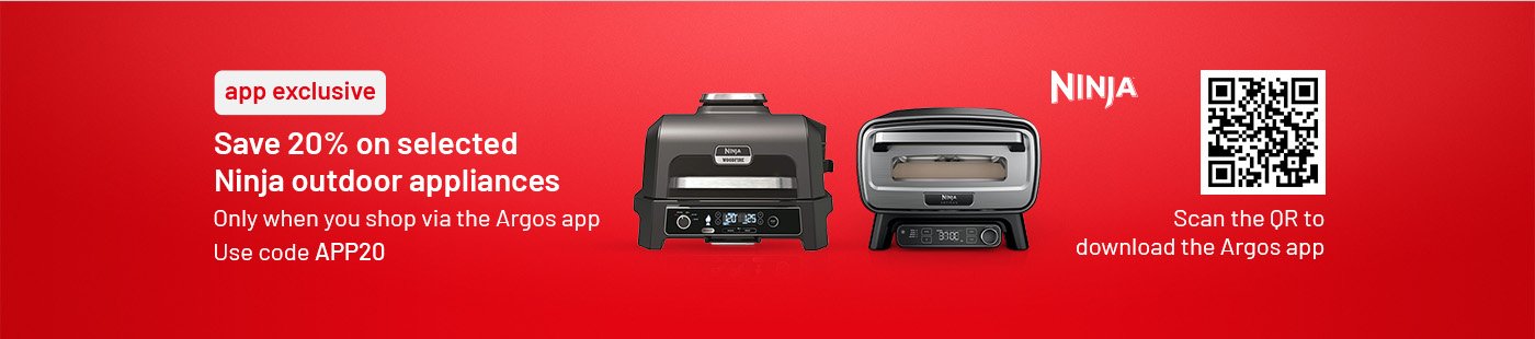 Save 20% on selected Ninja outdoor appliances with code APP20. Scan the QR code to download the app.