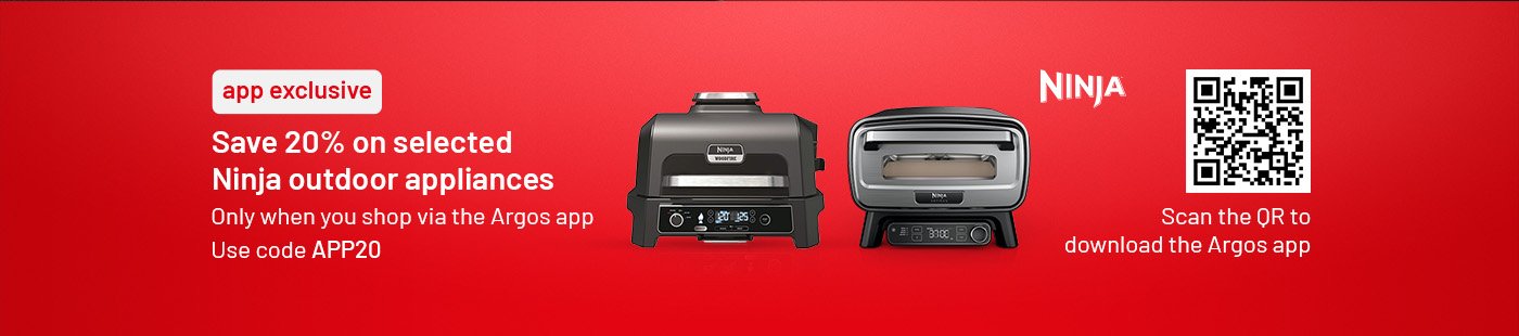 Save 20% on selected Ninja outdoor appliances with code APP20. Scan the QR code to download the app.