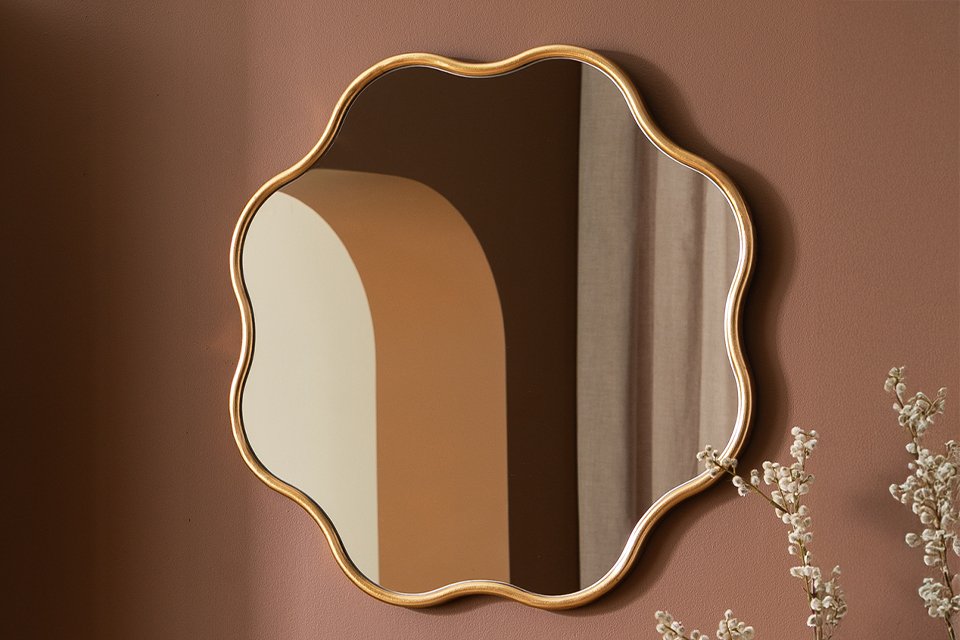 Habitat Gold Coloured Wavy Round Wall Mirror - 60x60cm.