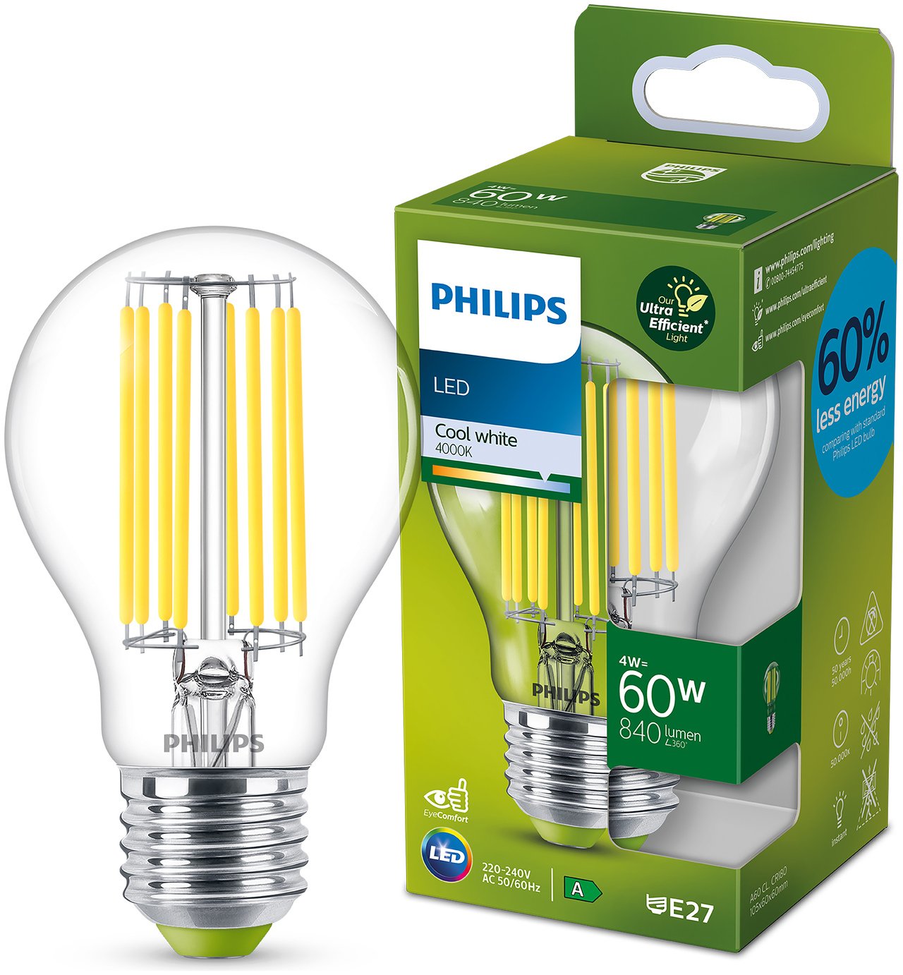 Philips 4W - 60W LED ES Ultra Efficient Light Bulb