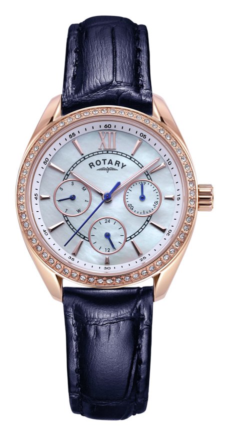 Rotary Ladies Blue Leather Multifunction Strap Watch