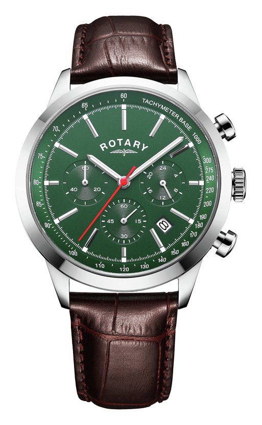 Rotary Men's Brown Leather Strap Green Dial Watch