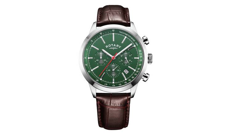 Buy Rotary Men s Brown Leather Strap Green Dial Watch Men s watches Argos