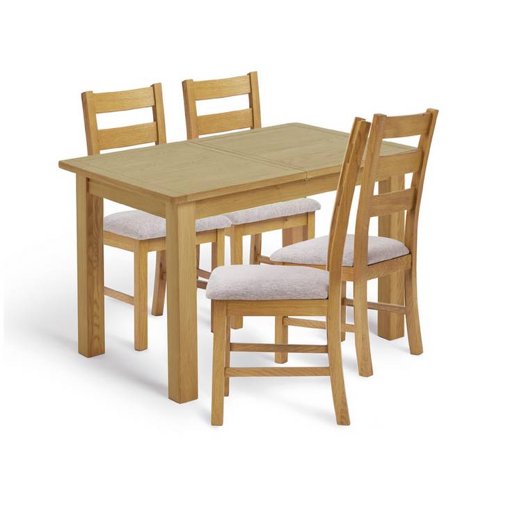 Argos Home Ashwell Ext Oak Dining Table & 4 Grey Chairs 0