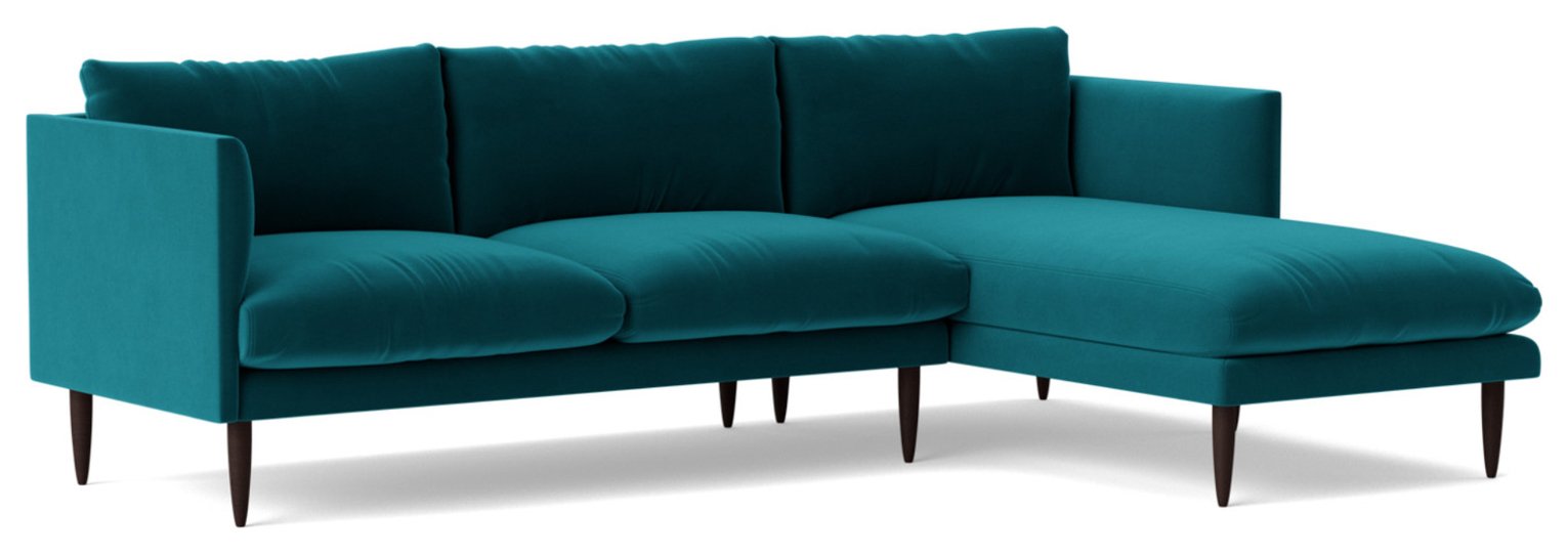 Swoon Luna Velvet Right Hand Corner Sofa- Kingfisher Blue