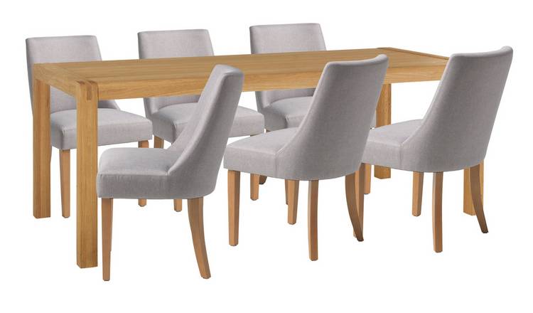 Habitat Radius Oak Dining Table & 6 Alec Light Grey Chairs
