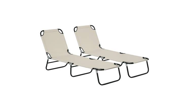 Outsunny Foldable Reclining Garden Sun Lounger - Cream