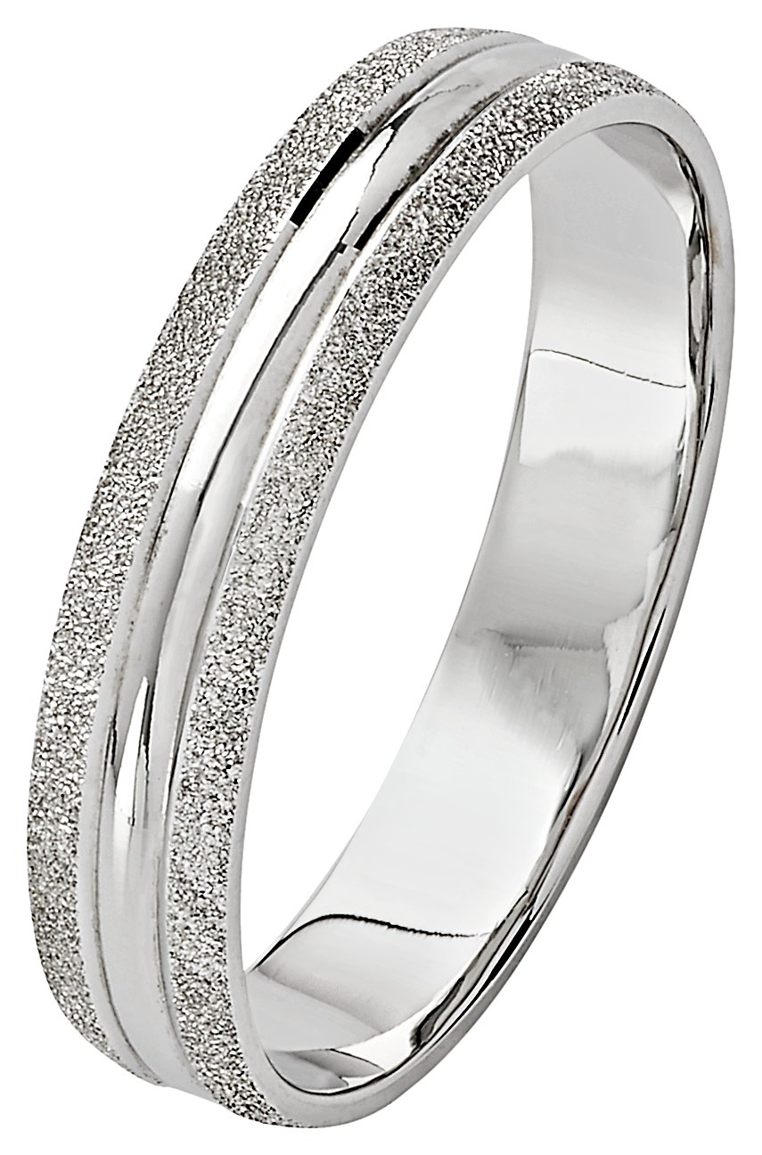 Revere 9ct White Gold Frosted Edge Ring - 4mm