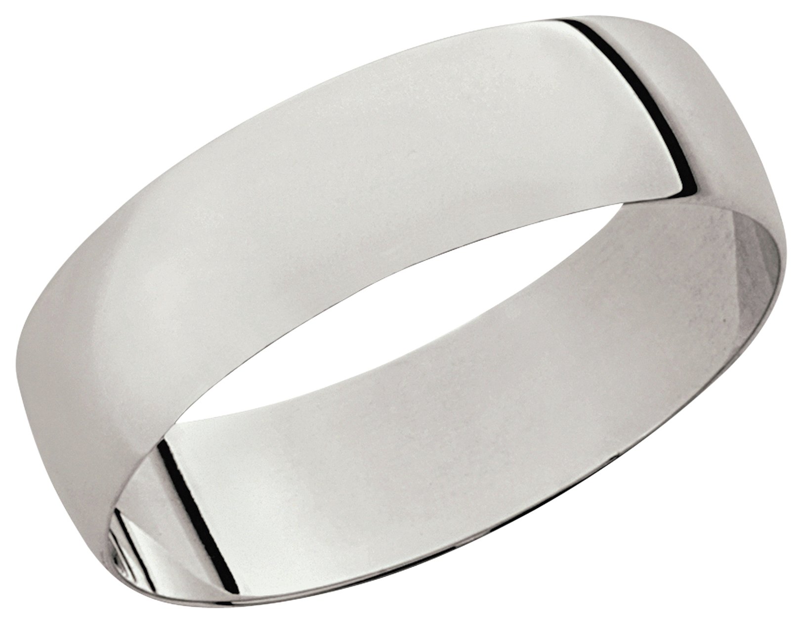 Revere 9ct White Gold Plain D-Shape Wedding Ring - 6mm