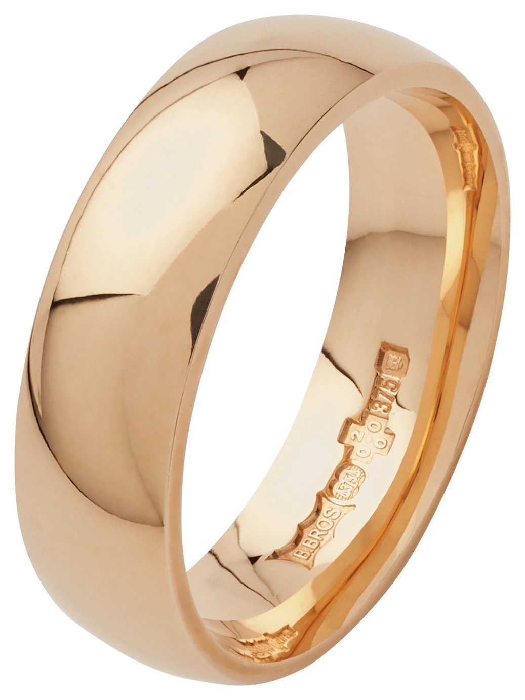 Revere 9ct Yellow Gold Plain D-Shape Wedding Ring - 6mm