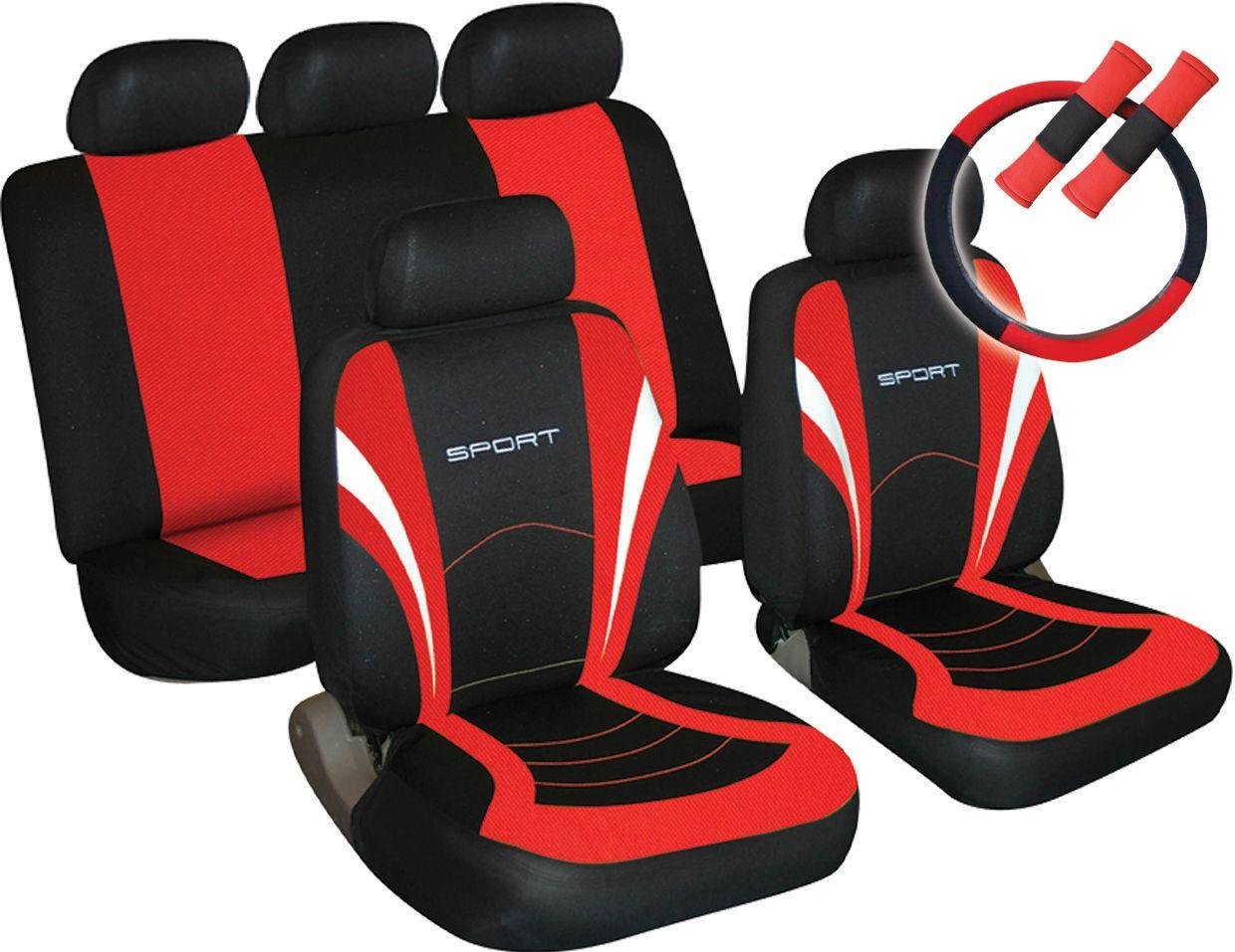 Sport Seat Cover, Steering Wheel and Seat Belt Pads - Red