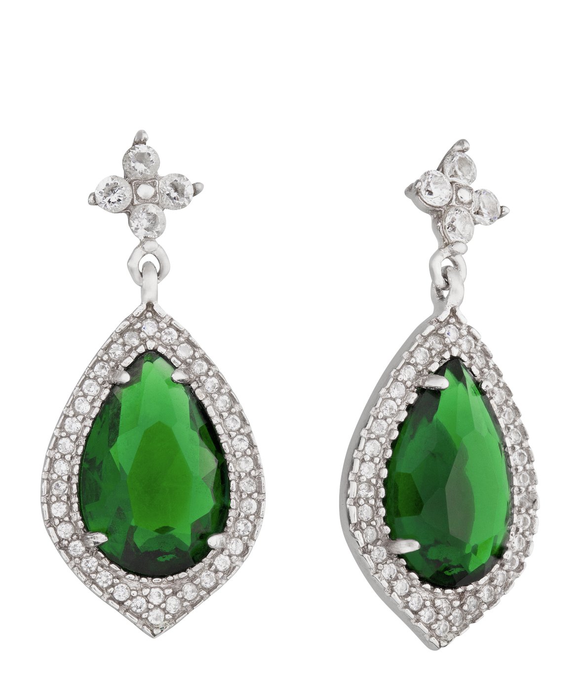 Revere Sterling Silver Green Cubic Zirconia Drop Earrings