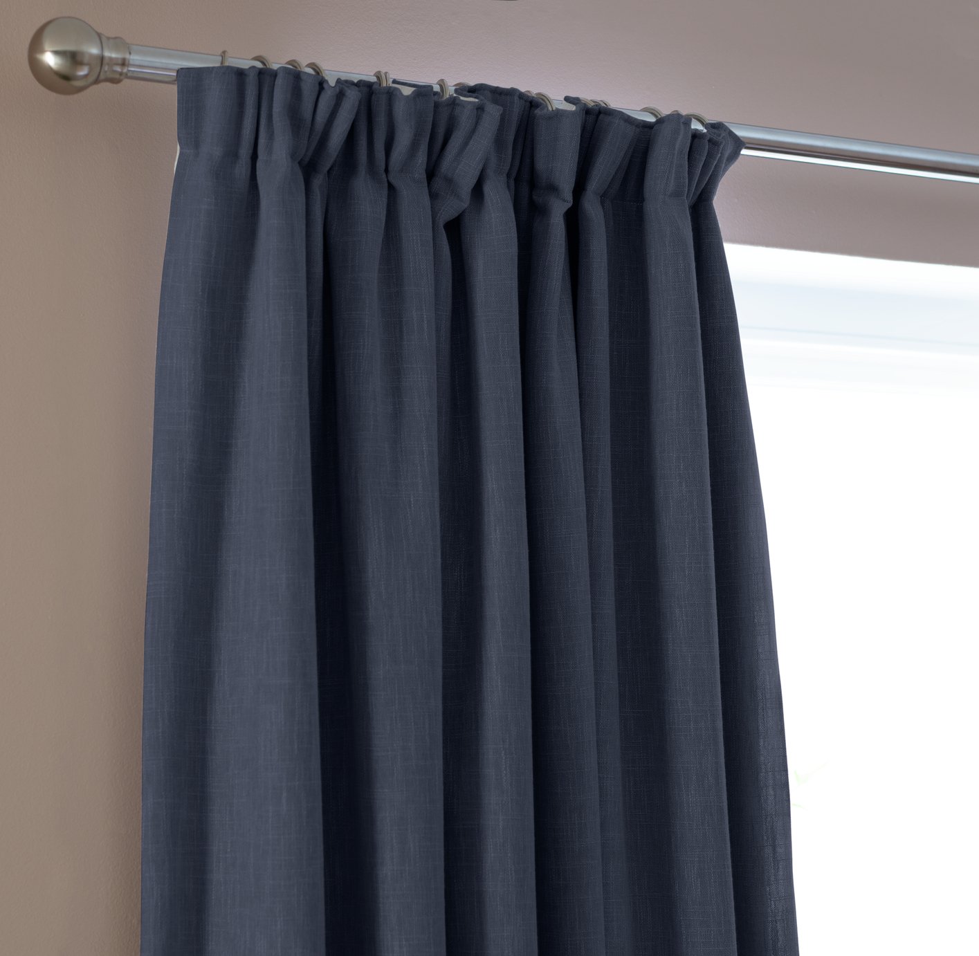 Habitat Linen Look Blackout Pencil Pleat Curtains - Navy