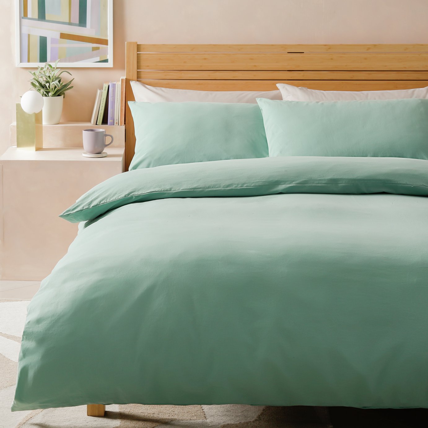 Habitat Washed Cotton Pistachio Bedding Set - Superking