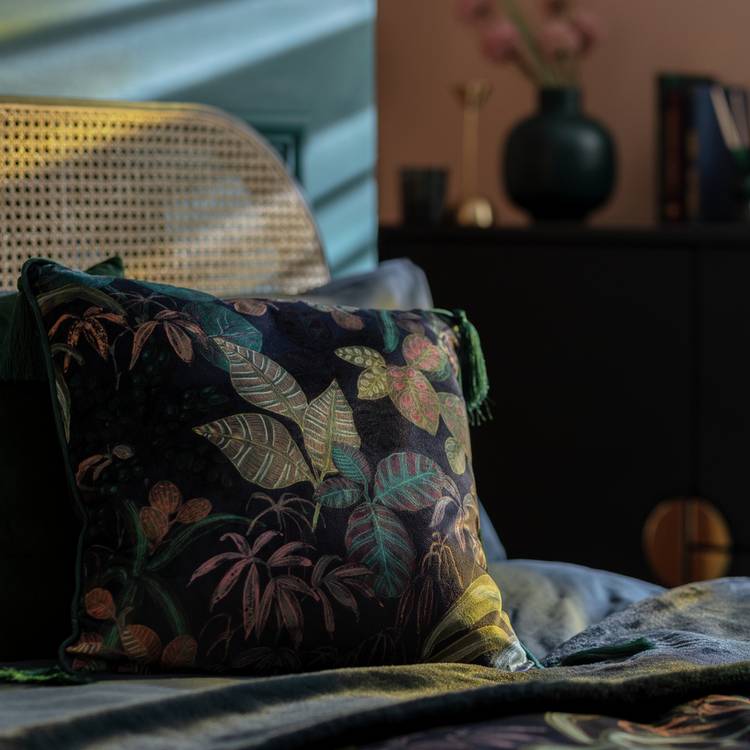 Habitat Botanical Print Velvet Cushion - Multi - 43x43cm 0