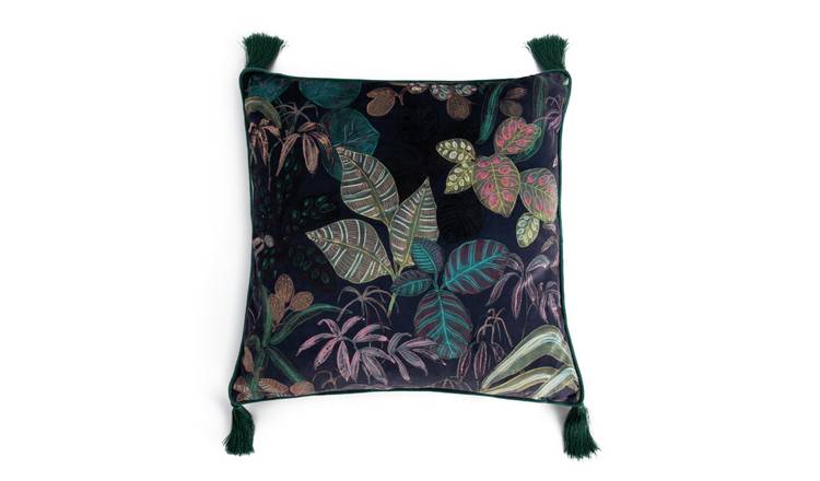 Habitat Botanical Print Velvet Cushion - Multi - 43x43cm