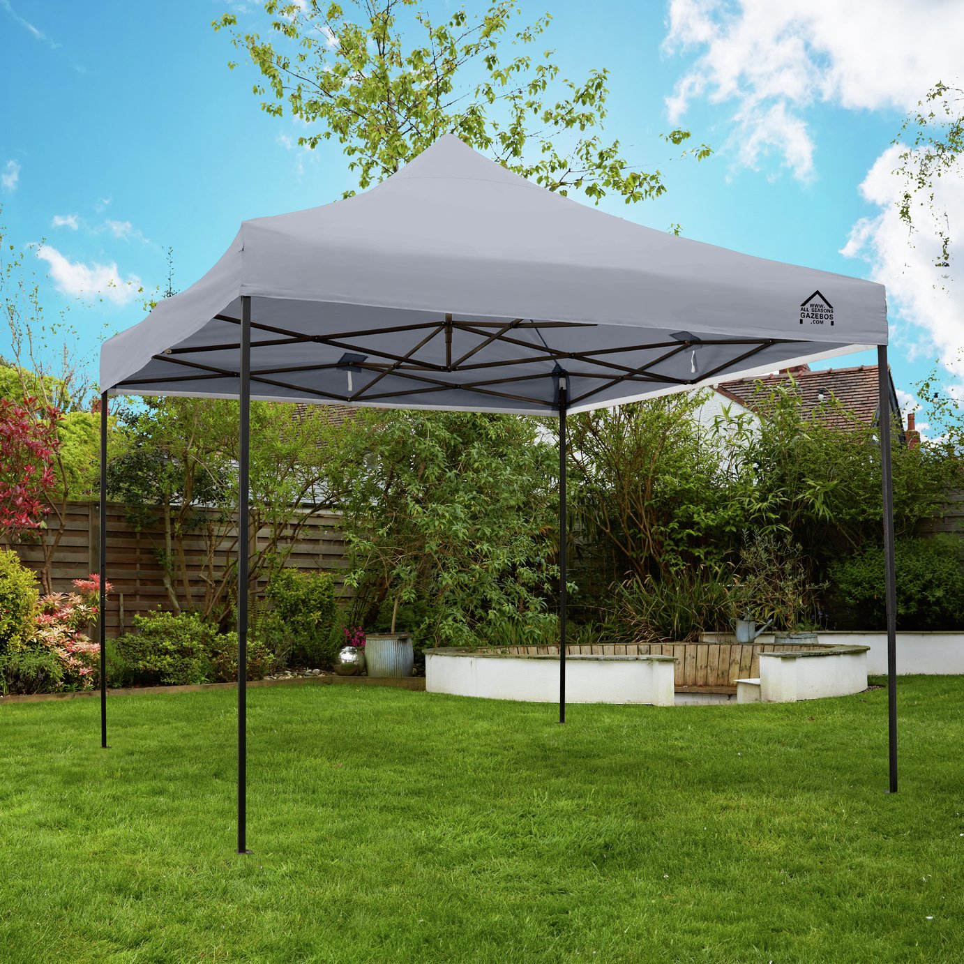 All Seasons 3m x 3m Pop Up Garden Gazebo & Side Panels- Grey