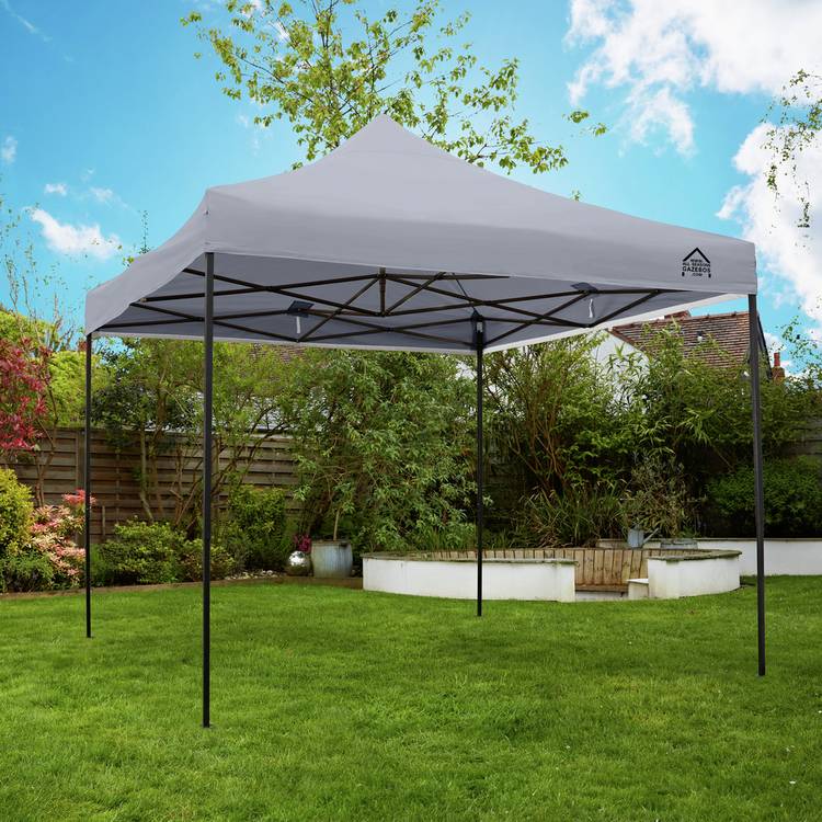 All Seasons 3m x 3m Pop Up Garden Gazebo & Side Panels- Grey 0