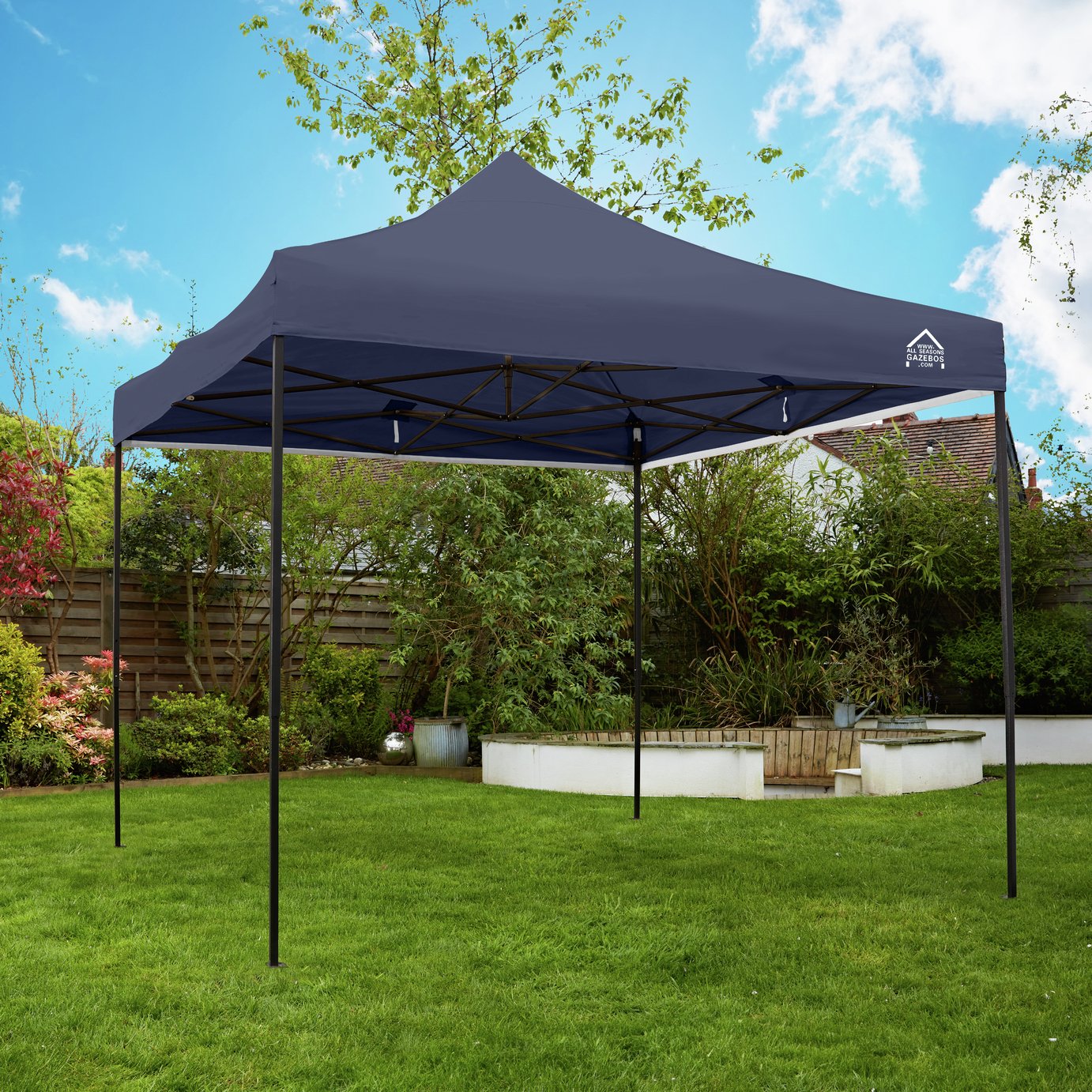 All Seasons 3m x 3m Garden Gazebo with Side Panels-Navy Blue