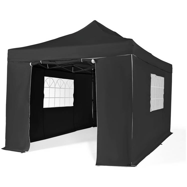 All Seasons 3mx4.5m Pop Up Garden Gazebo & Side Panels-Black 0