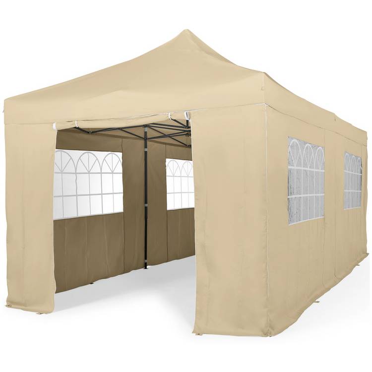 All Seasons 3m x 6m Pop Up Garden Gazebo & Side Panels-Beige 0