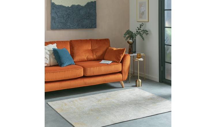 Habitat Distressed Abstract Gold Flatweave Rug - 170x120cm