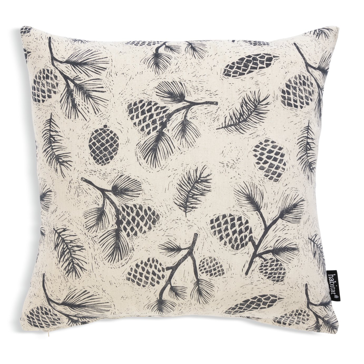 Habitat Pinecone Print Cushion - Grey - 43x43cm