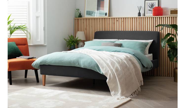 Charcoal fabric bed deals frame