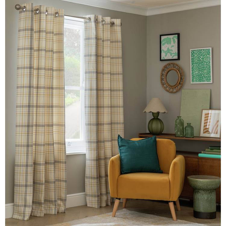 Habitat Classic Check Fully Lined Eyelet Curtains - Grey 0