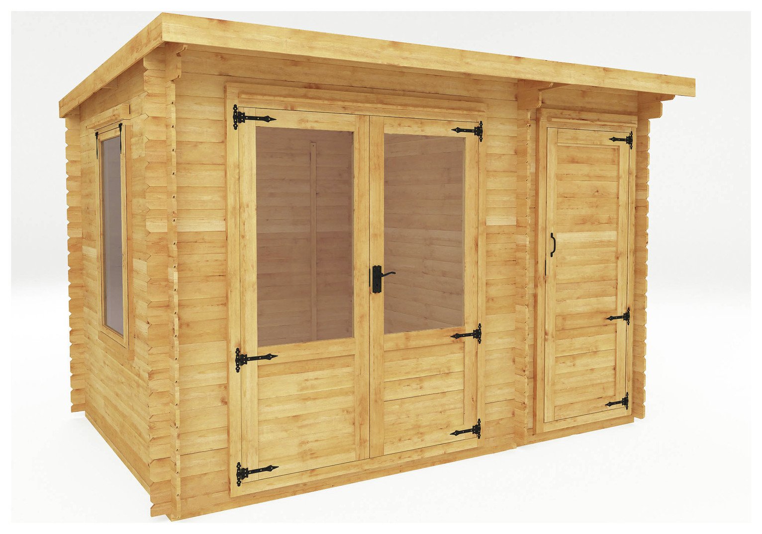 Mercia Pent Log Cabin with Side Shed - 3.5x2.4