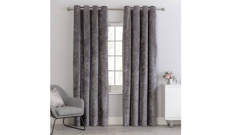 Argos Home Crushed Velvet  Lined Eyelet Curtains - Charcoal