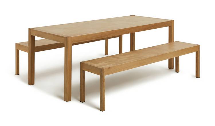 Oak dining table discount and bench set next