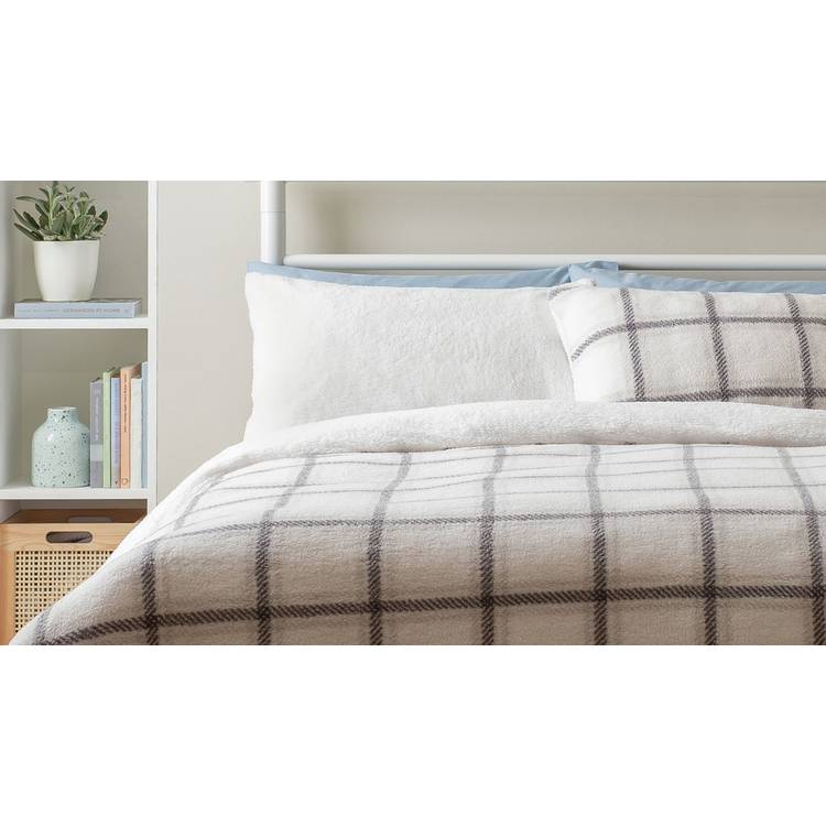 Argos Home Checked Grid Fleece Cream Bedding Set - Double 0
