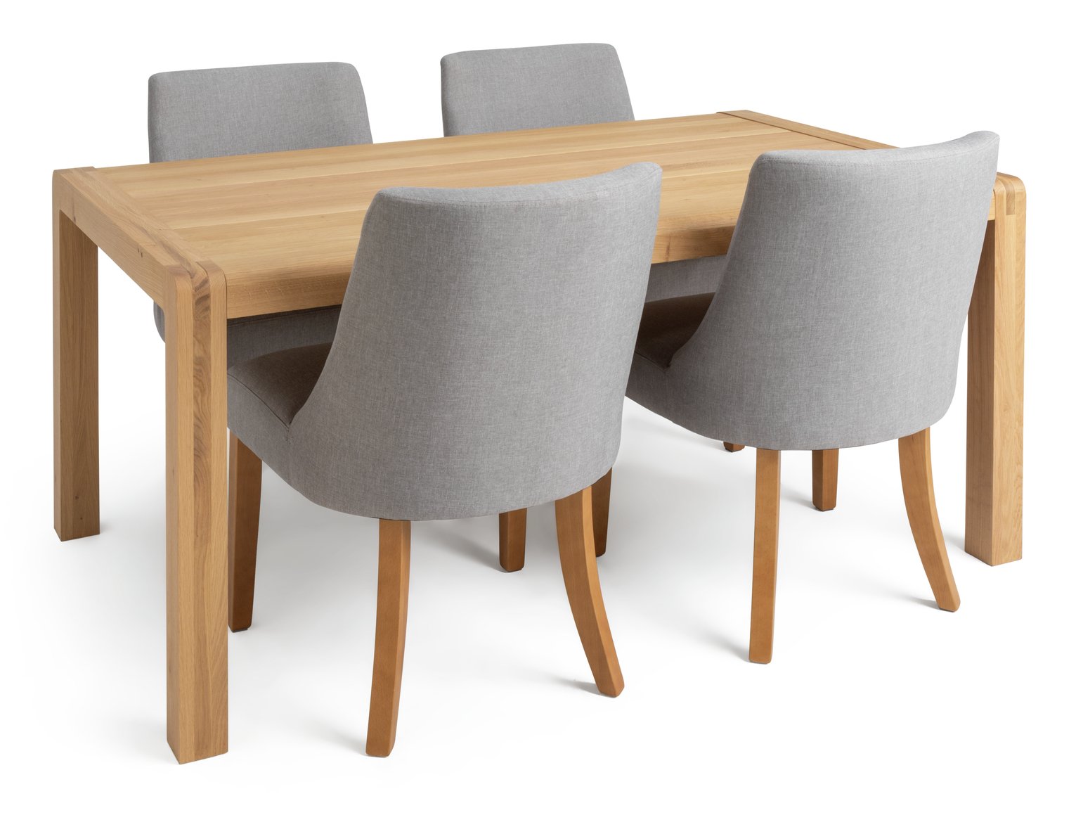 Habitat Radius Oak Dining Table & 4 Alec Light Grey Chairs