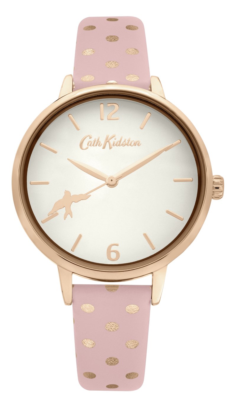 Cath Kidston Ladies Pink Polka Dot Faux Leather Strap Watch