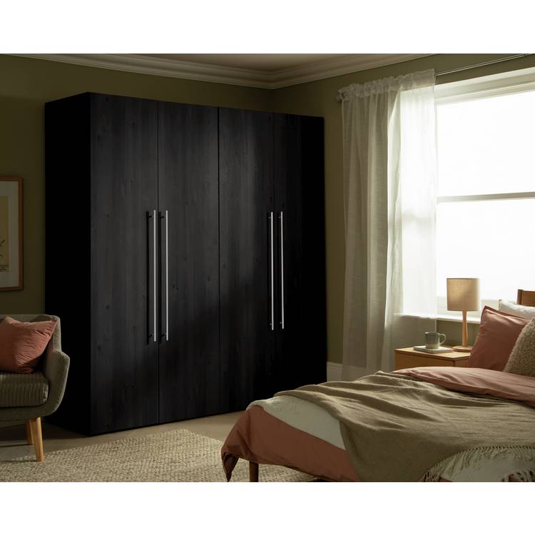 Habitat Atlas 4 Door Wardrobe - Black And Brown 0