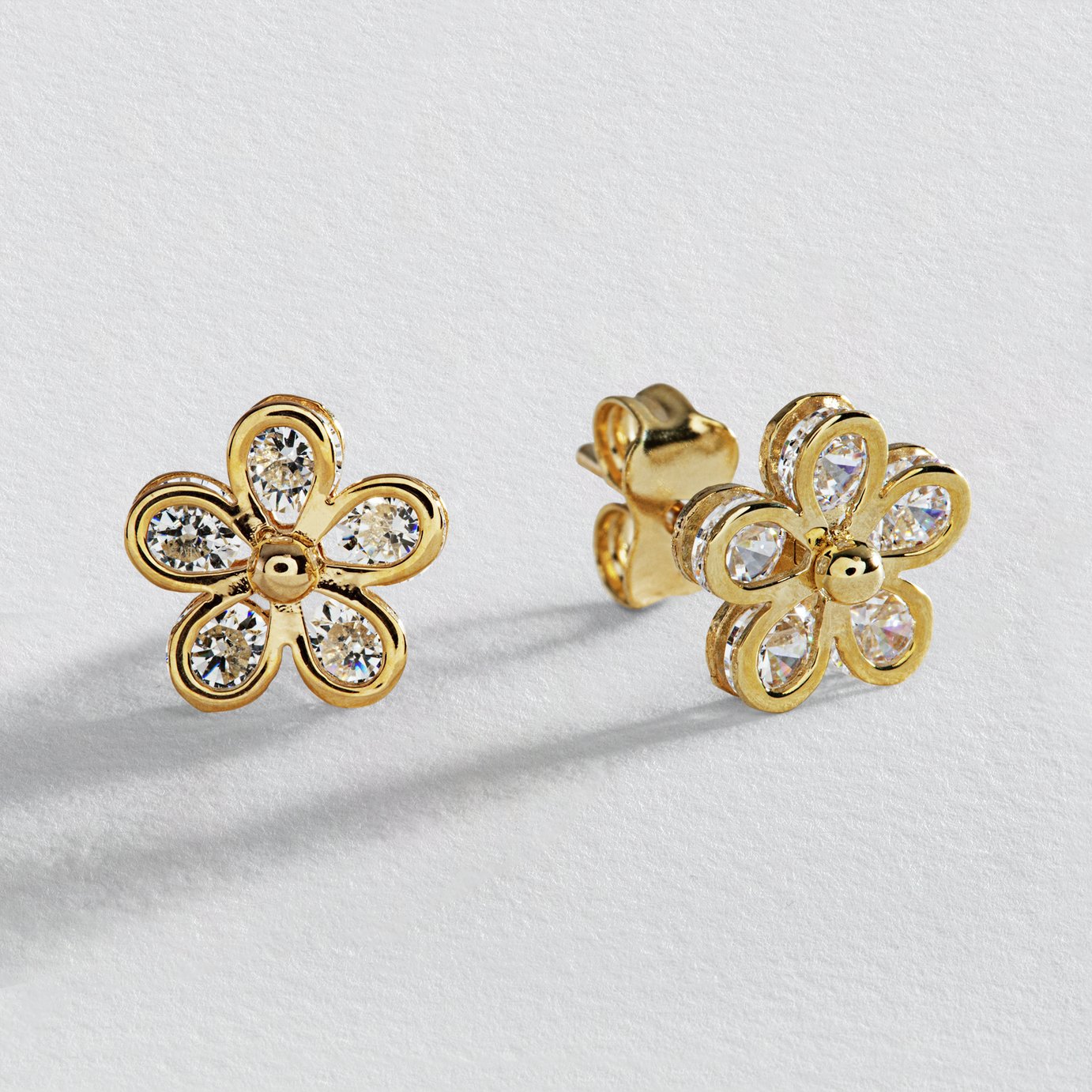 Revere 9ct Yellow Gold White Cubic Zirconia Stud Earrings