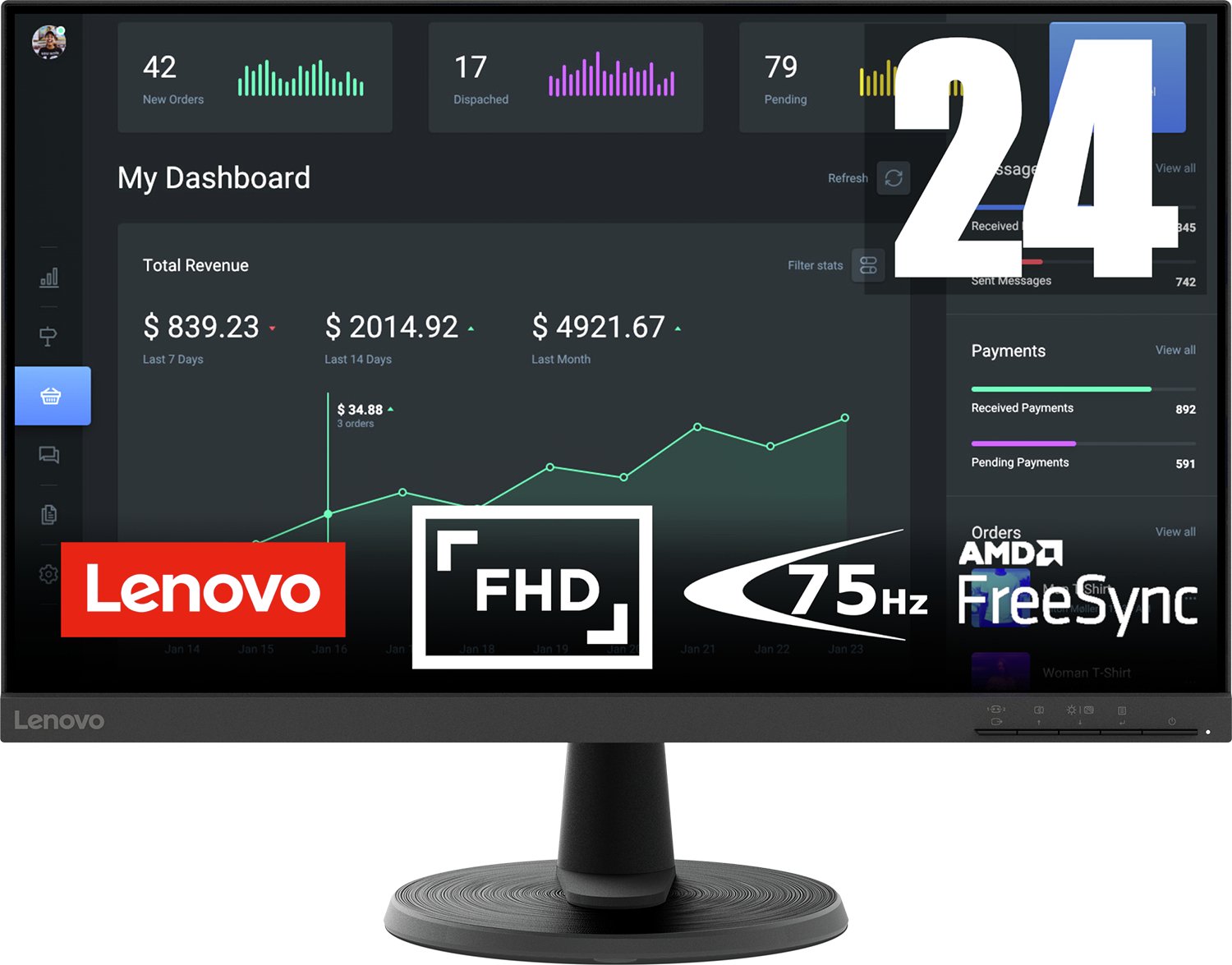 Lenovo D24-40 23.8 Inch 75Hz FHD Monitor
