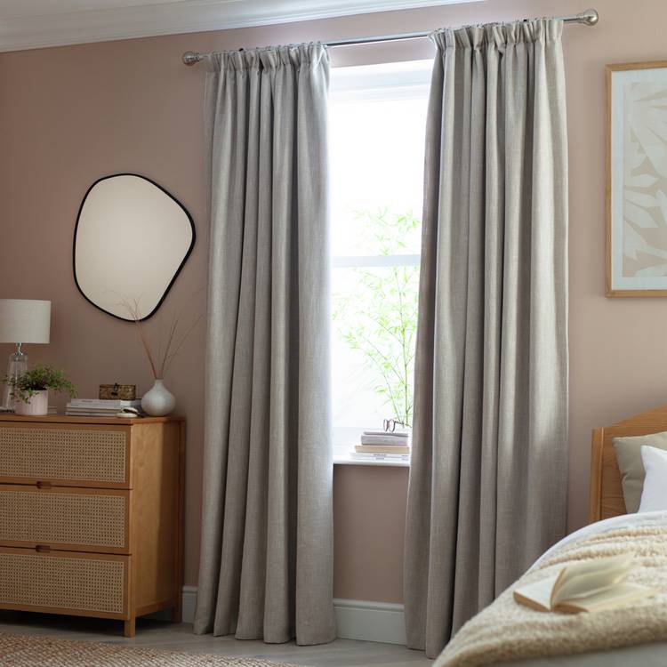 Habitat Linen Look Blackout Pencil Pleat Curtains - Oatmeal 0