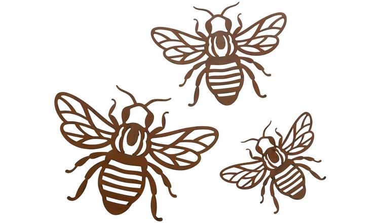 SET OF 3 BEE HONEYBEE WALL ART HANGING TRIO - INDOOR OR OUTDOOR