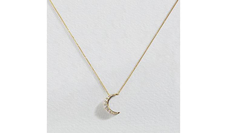 Revere 9ct Gold Plated Silver Cubic Zirconia Moon Necklace