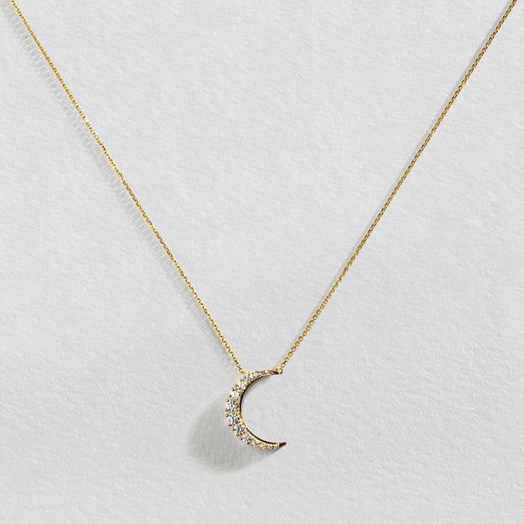 Revere 9ct Gold Plated Silver Cubic Zirconia Moon Necklace 0