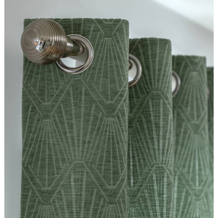 Habitat Geo Jacquard Thermal Eyelet Curtains - Green 0