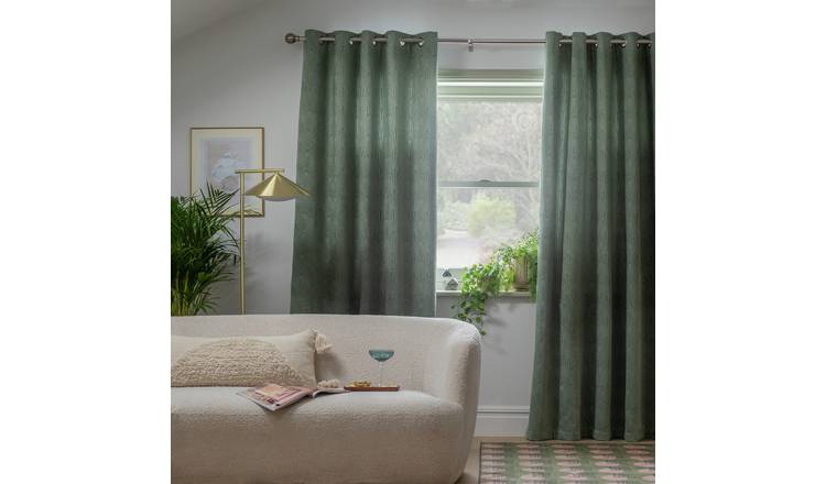 Habitat Geo Jacquard Thermal Eyelet Curtains - Green